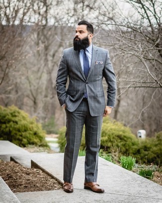 Grey Check Suit Outfits: 