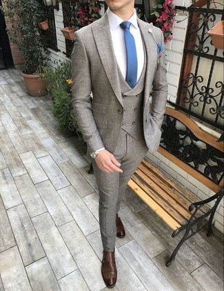 Grey Three Piece Suit with Double Monks Outfits: 