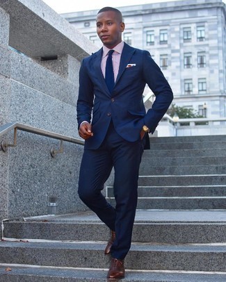 Navy Knit Tie Outfits For Men: 