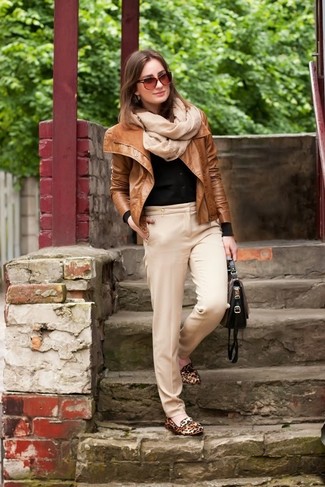 Brown Leopard Suede Loafers Outfits For Women: 