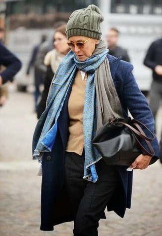 Light Blue Print Scarf Outfits For Women: 