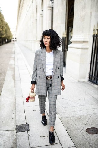 Grey Plaid Dress Pants Outfits For Women: 