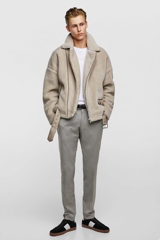 Tan Shearling Jacket Outfits For Men: 