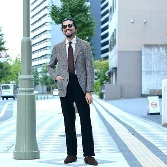 Grey Plaid Wool Blazer Warm Weather Outfits For Men: 