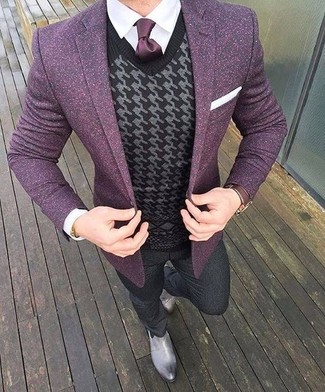 Purple Wool Blazer Outfits For Men: 