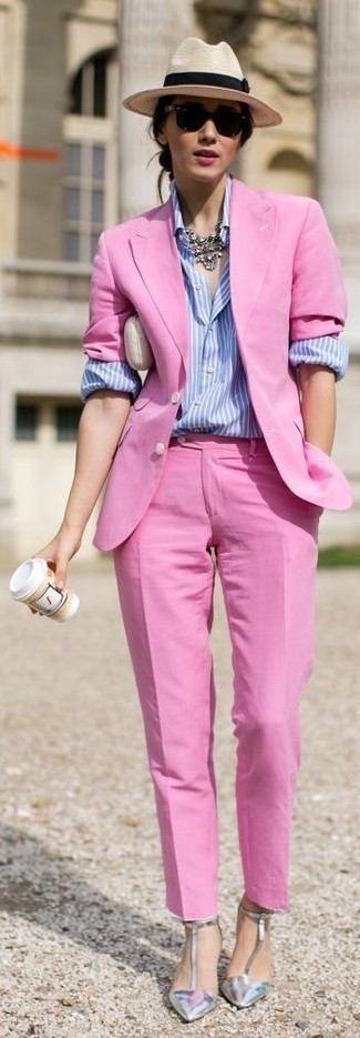 Hot Pink Dress Pants Outfits For Women: 