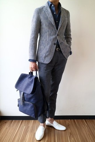 Grey Tweed Blazer Outfits For Men: 