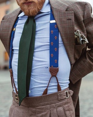 Dark Brown Print Pocket Square Outfits: 