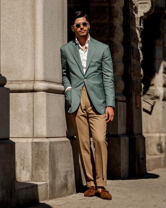 Teal Blazer Outfits For Men: 