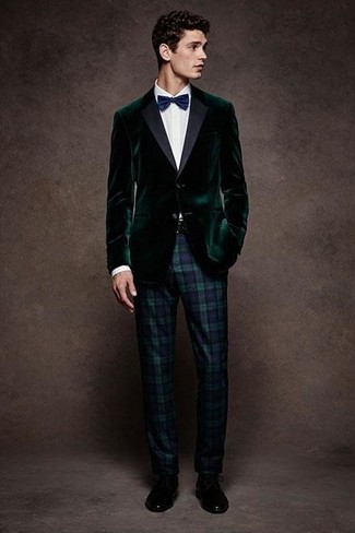 Dark Green Velvet Blazer Outfits For Men: 