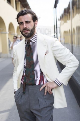 Dark Green Paisley Tie Outfits For Men: 