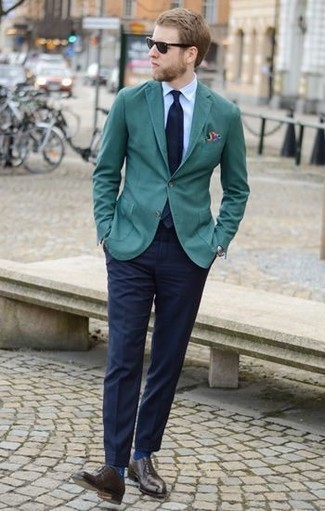 Teal Blazer Outfits For Men: 