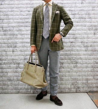 Beige Leather Tote Bag Outfits For Men: 