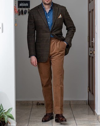 Tobacco Corduroy Dress Pants Outfits For Men: 