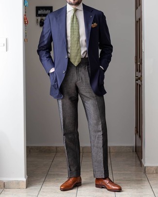 Charcoal Linen Dress Pants Outfits For Men: 