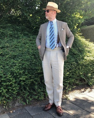 Light Blue Horizontal Striped Tie Outfits For Men After 40: 