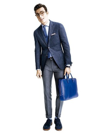 Blue Leather Briefcase Outfits: 