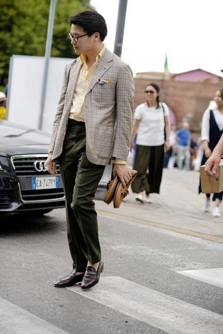 Beige Gingham Blazer Outfits For Men In Their 30s: 