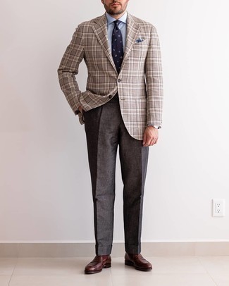 Brown Plaid Blazer Outfits For Men: 