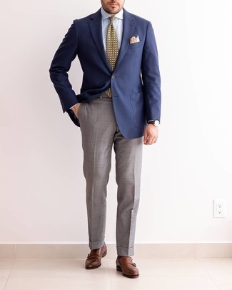 Yellow Print Tie Outfits For Men: 