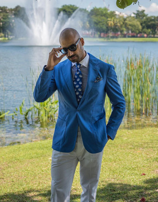 Blue Blazer with Dress Shirt Outfits For Men: 