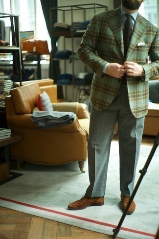 Mint Plaid Wool Blazer Outfits For Men: 