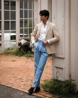 Light Blue Dress Pants Warm Weather Outfits For Men: 