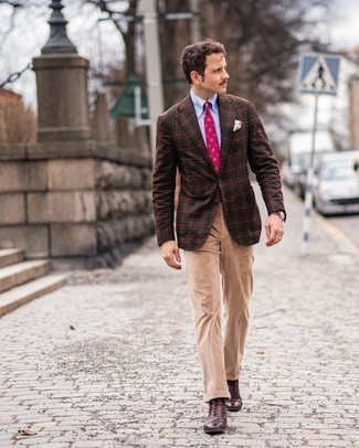Hot Pink Print Tie Outfits For Men: 