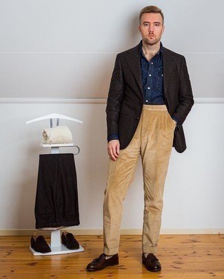 Khaki Corduroy Dress Pants Outfits For Men: 