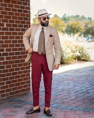 Burgundy Dress Pants with Blazer Outfits For Men: 