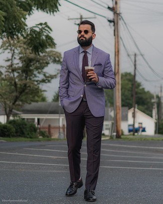 Dark Purple Dress Pants Outfits For Men: 