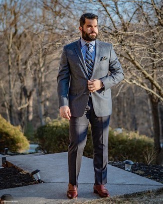 Charcoal Herringbone Blazer Outfits For Men: 