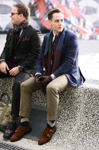 Red and Navy Horizontal Striped Tie Outfits For Men: 