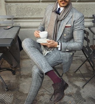 Charcoal Check Wool Dress Pants Outfits For Men: 