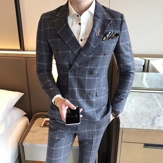 Charcoal Wool Double Breasted Blazer Outfits For Men: 