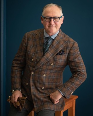 Blue Gingham Dress Shirt Outfits For Men After 50: 
