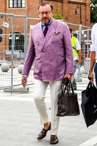 Purple Double Breasted Blazer Outfits For Men: 