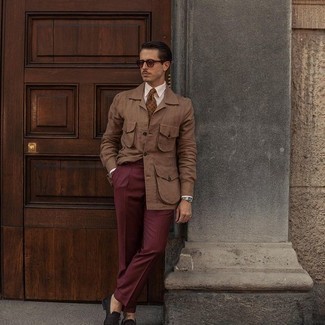 Burgundy Dress Pants Outfits For Men: 