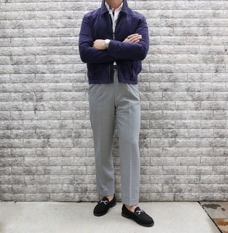 Grey Dress Pants with Harrington Jacket Outfits: 