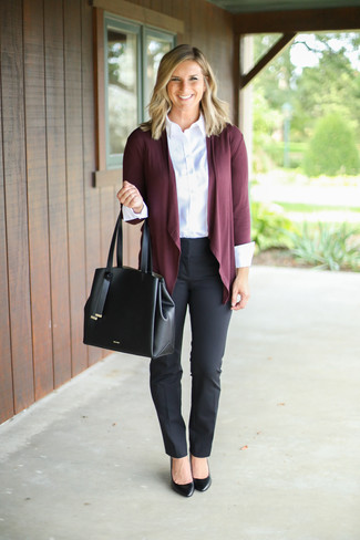 Burgundy Open Cardigan Outfits For Women: 