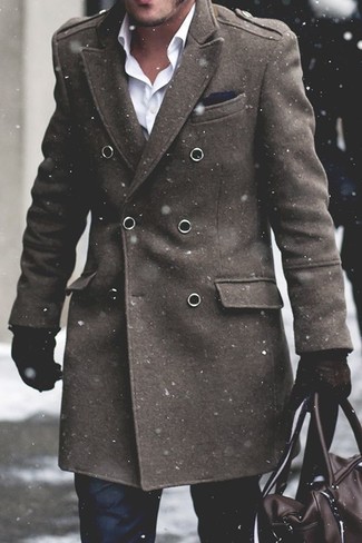 Dark Brown Leather Holdall Cold Weather Outfits For Men: 