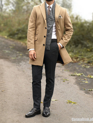 Brown Plaid Tie Chill Weather Outfits For Men: 