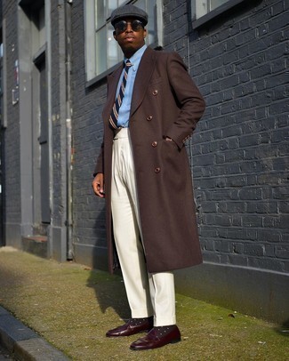 Dark Brown Print Socks Outfits For Men: 
