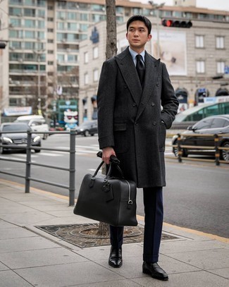 Grey Dress Shirt with Overcoat Outfits: 