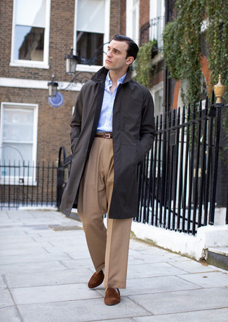 Khaki Dress Pants with Raincoat Outfits For Men: 