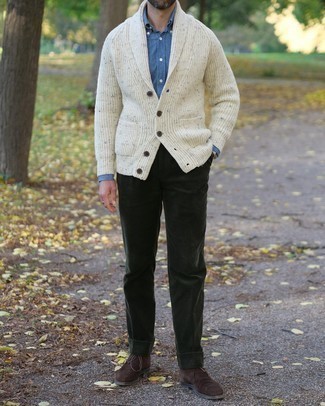White Shawl Cardigan Outfits For Men: 