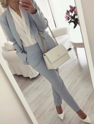 White Long Sleeve Blouse with Blazer Outfits: 