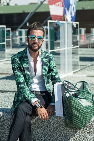 Green Leather Tote Bag Outfits For Men: 