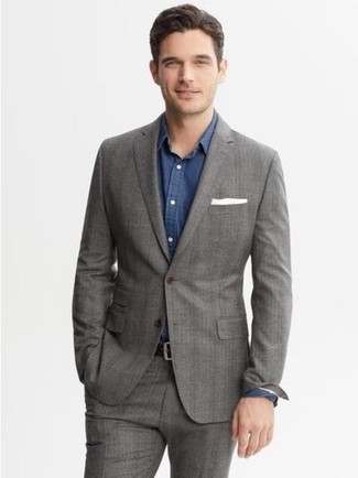 Charcoal Plaid Blazer Outfits For Men: 