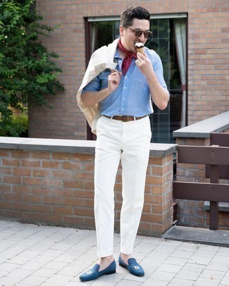 Beige Plaid Blazer Outfits For Men: 